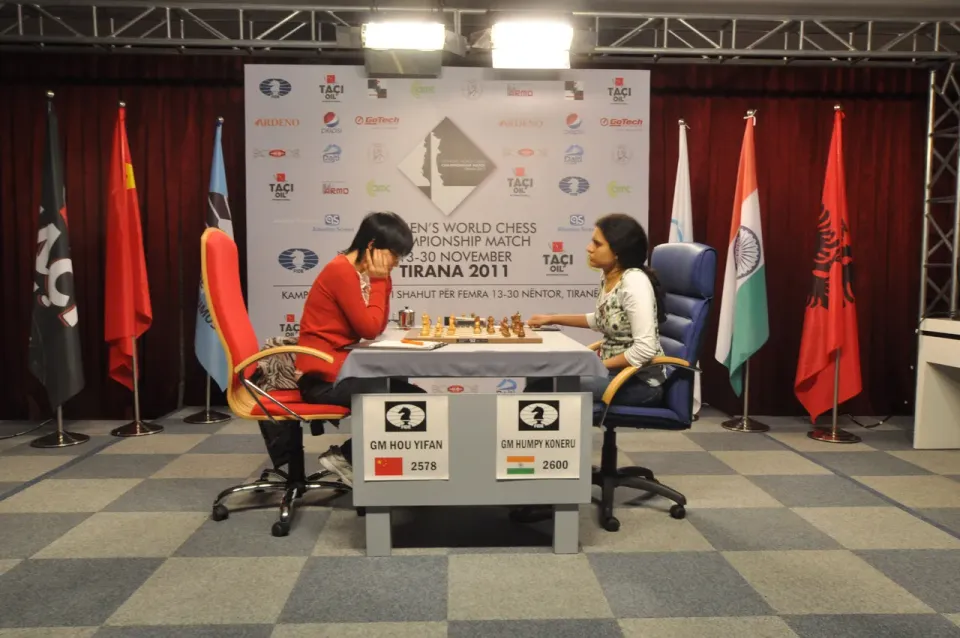 Hou Yifan vs Humpy Koneru, Tirana 2011, won by Hou